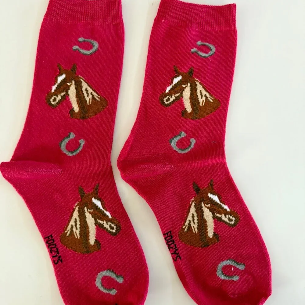 Horse Head Horses Horseshoe Equine Mare Riding 2 Pairs Foozys Women's Socks